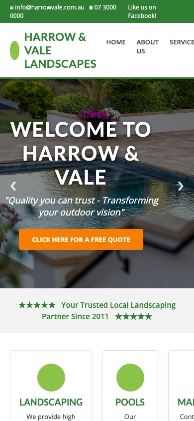 A dated business website on a phone